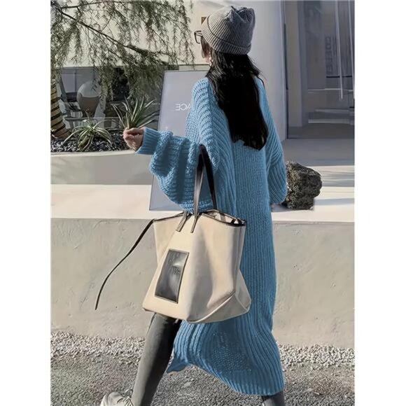 Womens Long Cardigan Sweaters Open Front Oversized Blue - Picture 3 of 5